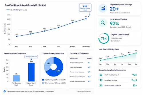 Local SEO case study for real estate lead generation growth in Bangalore